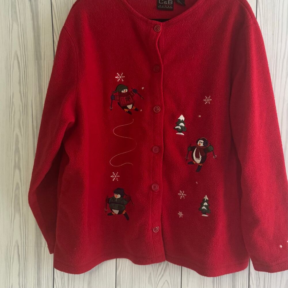 Vintage  Croft and Barrow Embroidered Christmas Fleece Sweater 2X